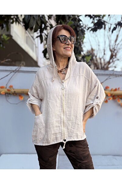 DenizEge Italian Back g Guipure Lace K Hooded Jacket Beige