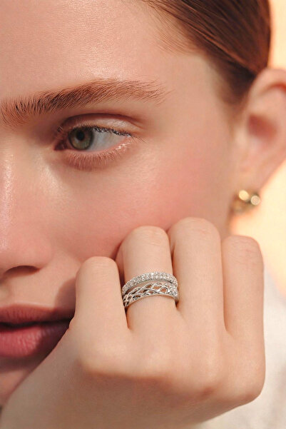 REBORN DESIGN Zircon Stone Silver Color Spiral Ring