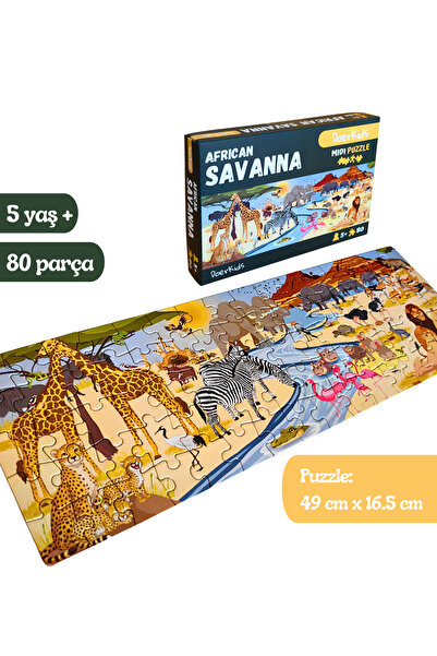 DoerKids African Savanna (Afrika Savanası) Midi Puzzle | 4-9 Yaş 80 Parça