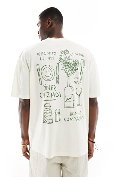 The Champ Clothing Men's Oversized T-Shirt Dinner Chez Moi Printed White – Cr...