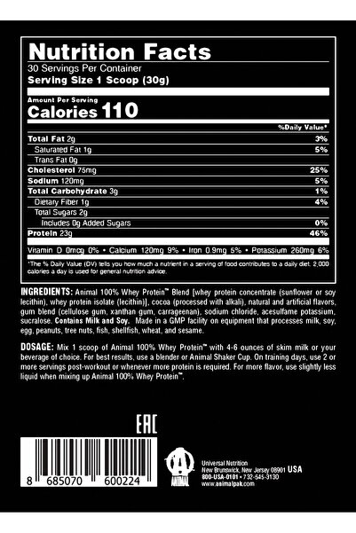 Universal Nutrition Animal 100% Whey 908 G Çikolata Aromalı