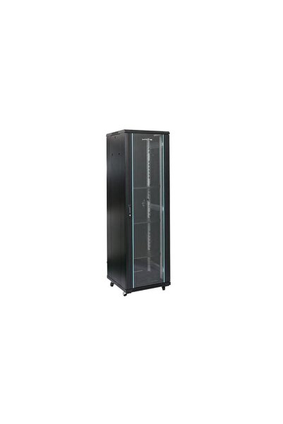 Dateup 27U Floor Standing Server Rack Cabinet 600x600 Glass Door Black RAL9004