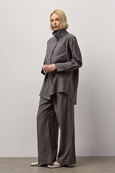 Molene Gri Tek Cepli Oversize Gömlek