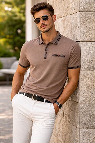 Maccali Ανδρικό μπλουζάκι Mercerized Βαμβάκι συσκευασιών Με τσέπες με κοντό μ...