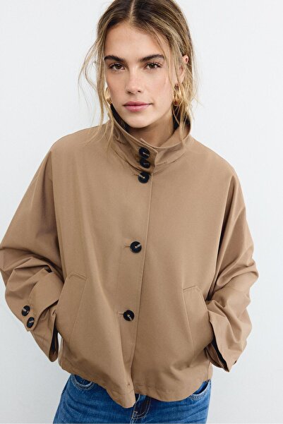 Stradivarius Kısa oversize kapüşonlu trençkot