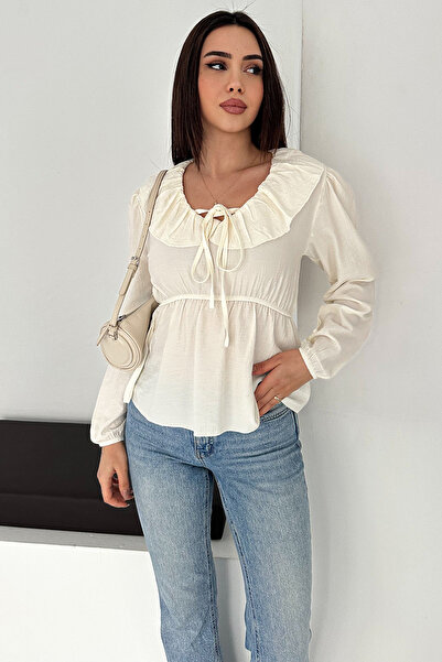 Noa&Noa Ruffle Collar Blouse with Tie Detail – Cream Charm