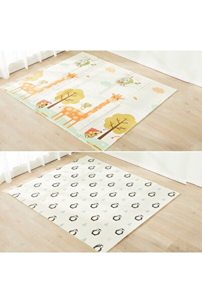 Avaleea Covoras Pentru Copii Termic cu 2 Fete, Model Girafe si Pinguini, cu S...