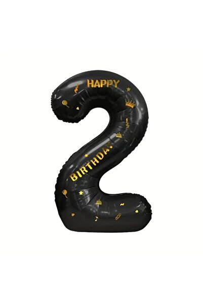 Avaleea Metallic Foil Balloon, Number 2 Figurine, Happy Birthday Writing, Ann...