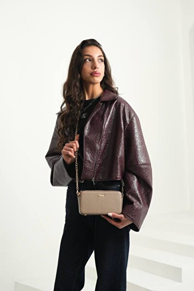 DERKON ديزي موديل جلد أصلي حقيبة كروس نسائية بسحاب مزدوج حقيبة سي