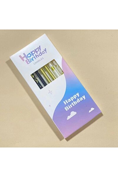 Avaleea Set of 6 long candles, gold, happy birthday