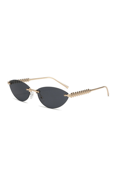Tessero Cat-Eye Rimless Sunglasses, Punk Rock Style with Spikes, Gold Frame, ...