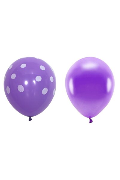 Avaleea Set 10 Baloane din Latex, Model Party cu Buline si Simple, 30 cm, Mov...