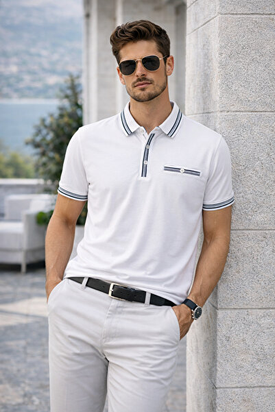 Maccali Ανδρικό μπλουζάκι Mercerized Βαμβάκι συσκευασιών Με τσέπες με κοντό μ...