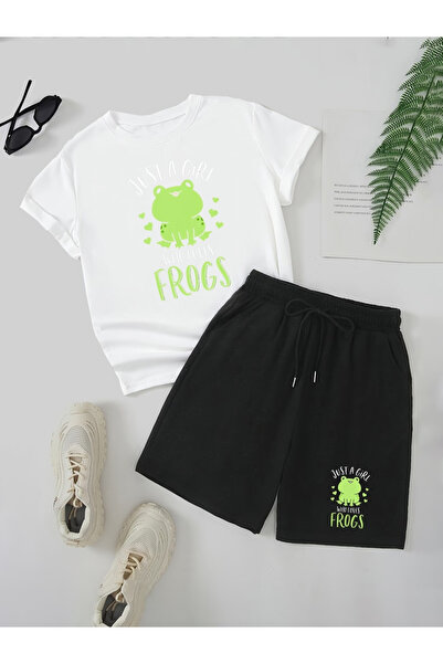 Rayan & Hoor Style Frogs Printed Oversized unisex shorts-tshirt set