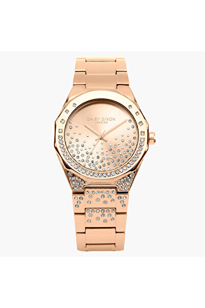 Daisy Dixon ساعة نسائية تناظرية ذهبية وردية اللون بسوار من الفولاذ المقاوم للصدأ