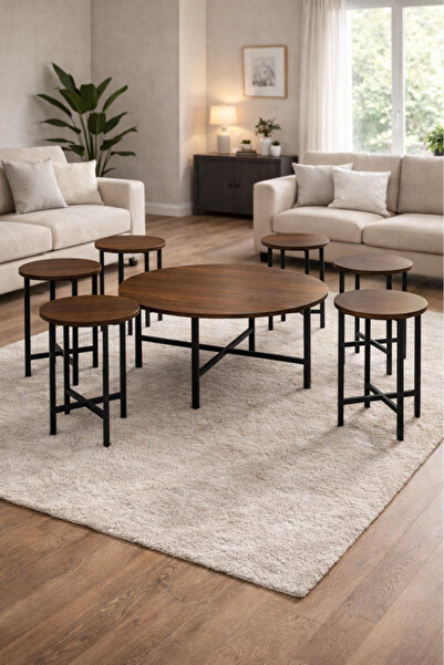 MARIA HOMES Brown B 1+6 Coffee Table Set – Stylish Design with 1 Large and 6 ...