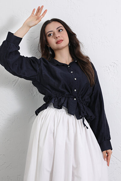 zhrcelebi قميص قصير برباط عند الخصر 2393 - أزرق داكن