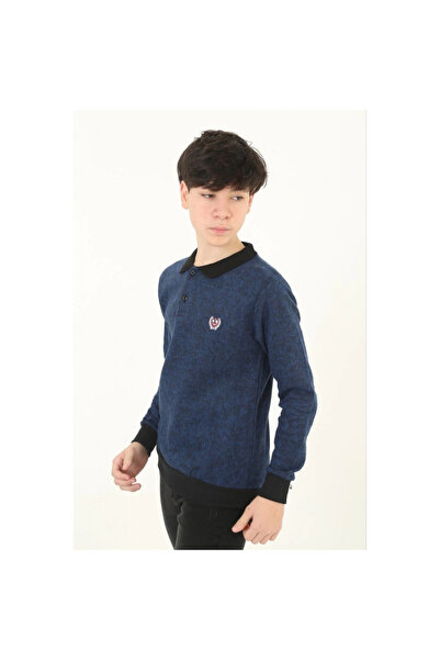 Narnuga Thessaloniki Collar Embroidered Sweater - Navy Blue -
