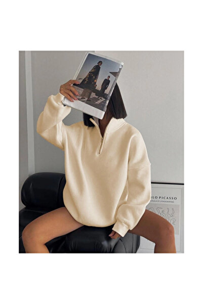 Narnuga Half Zip Three Thread Sweatshirt - Beige