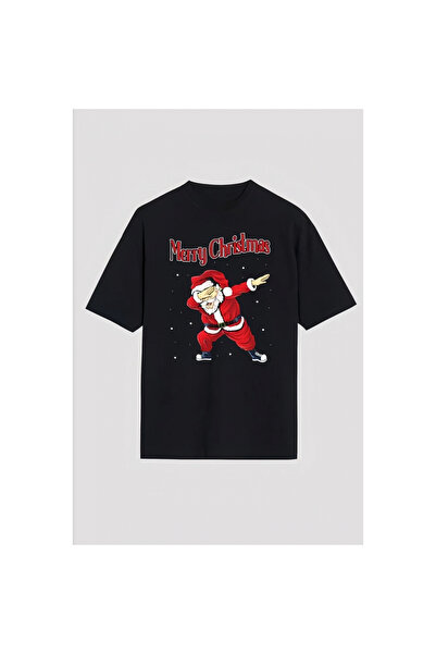 Narnuga تي شيرت عيد الميلاد المجيد مطبوع مع سانتا كلوز - أسود -