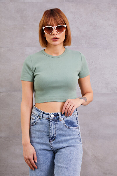 zenne Corded Fabric Cropped Body Water Green