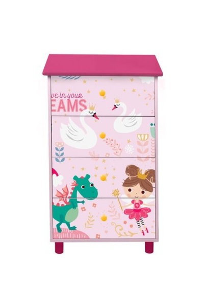 U-Grow Comoda Believe in your dreams, cu 4 sertare, Roz