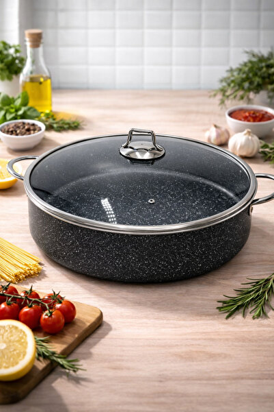 Rivorn Endüstriyel Mega Boy 40 CM Döküm Granit Basık Tencere – Geniş Hacimli ...