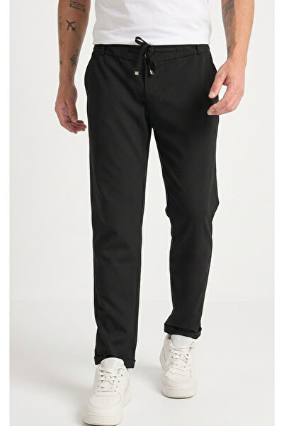 Bürke Ανδρικό παντελόνι σε μαύρο χρώμα με ελαστική μέση ελαστικό ύφασμα Ελαστικό