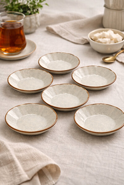 Rivorn Güral Porcelain Digibone Series 6-Piece 12 cm Tea Plate Set Side Brown...