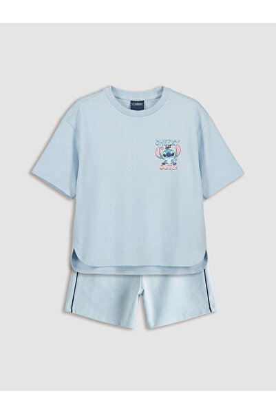 LC Waikiki Παιδικό μπλουζάκι και σορτς για κορίτσια με στάμπα LCW Kids Blue S...