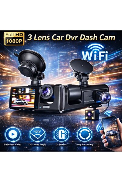 Tastech Black Box WiFi Destekli Full HD 1080P 3’lü Araç Kamerası (Ön + İç + A...