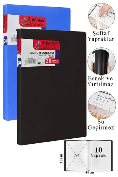 Artmaster Dosar de prezentare negru-albastru, 20 de pungi, 2 dosare, catalog ...