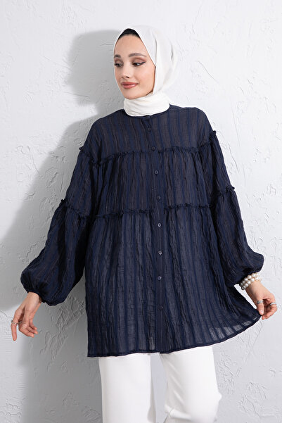 Salih Çelebi Πουκάμισο με σούρες Y0098 - ΣΚΟΥΡΟ ΜΠΛΕ