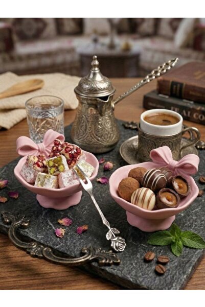 tekmation Premium Fiyonk Detaylı 2'li Türk Kahvesi Yanı Sunumluk Seti (Plastik)