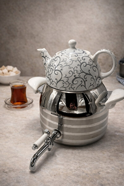 Rivorn Korkmaz A041 Esta Series Stove Top Steel Samovar Set 3 Lt Bottom 1 Lt ...