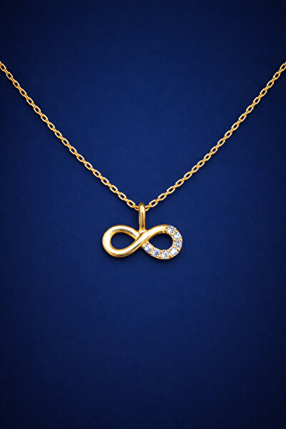 KAR DİAMOND 8 Ayar Altın Sonsuzluk Kolye Ucu Gümüş Zincirli Sertifikalı Işıkl...