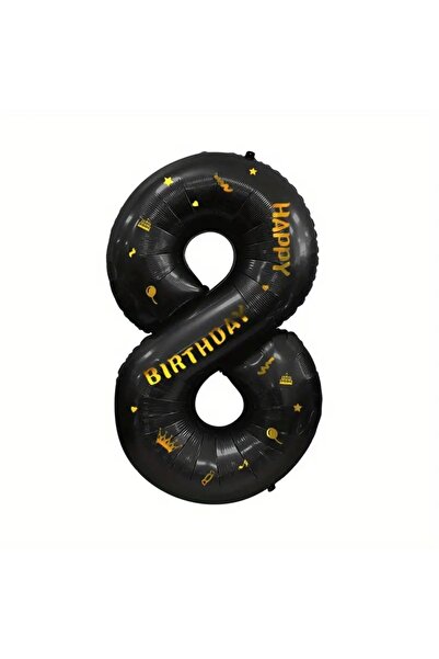 Avaleea Balon din Folie Metalizata, Figurina Cifra 8, Scris Happy Birthday, T...