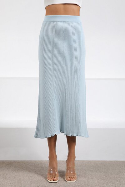 Ferraro Blue Elastic Waistband Viscose Corded Fabric Women Knit Skirt