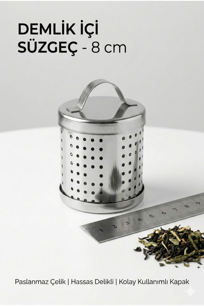 Selenica Paslanmaz Çelik Demlik İçi Çay Süzgeci Kapaklı Bitki Çayı Demleme Ap...