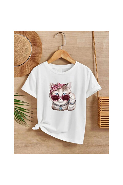 Narnuga تي شيرت بناتي مطبوع برقبة دائرية - أبيض