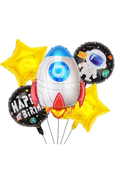 Avaleea Set de 5 baloane din folie metalică, model rachetă spațială, adeziv ș...