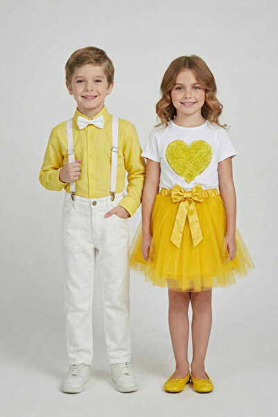 nacar çarşı Set de 2 piese pentru fetițe cu inimă galbenă și set galben pentr...