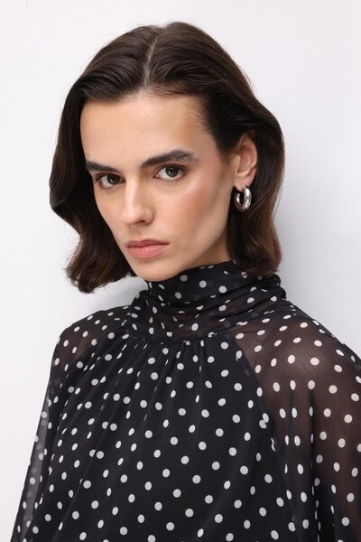 Mixray 4816 Women's Polka Dot Pack Bow Blouse Black