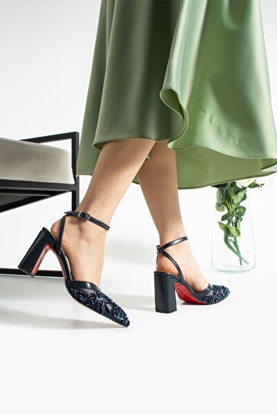 Asya Navy Blue Women's Block Heel Lu Shoes[9] cm