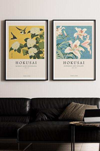 Artiera Σετ ζωγραφικής 2 τεμαχίων Hokusai Yellow Turquoise Flowers Japandi Ar...