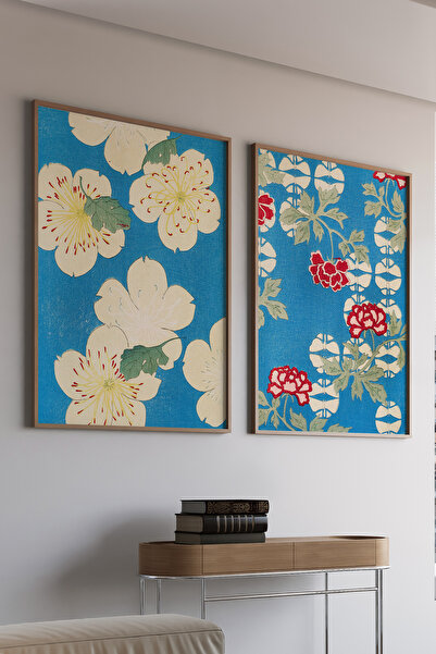 Artiera Σετ ζωγραφικής 2 τεμαχίων Vintage Blue Sakura Japandi Art με ξύλινο π...