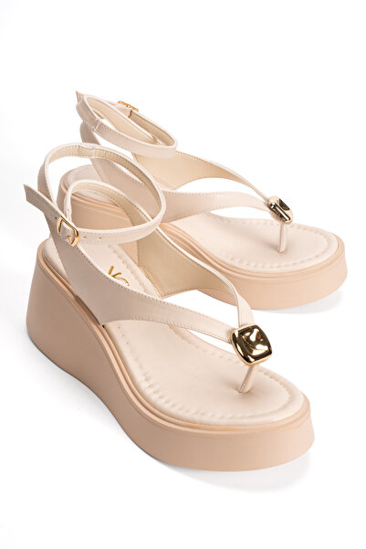 PASSAGE SHOES Women's Wedge Heel Piece Flip Flops Sandals 6343 Beige