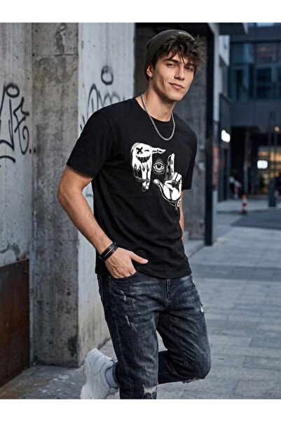 KVİNS Design grafic Black Hand and Eye cu imprimeu pentru bărbați, croială le...