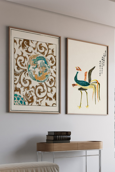 Artiera Σετ ζωγραφικής με ξύλινο πλαίσιο 2 τεμαχίων με vintage σχέδια Japandi...