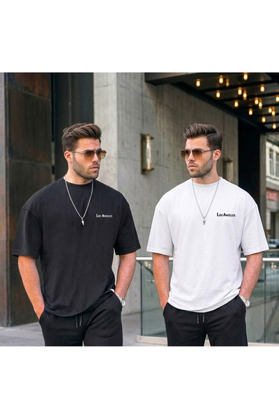 KVİNS Pachet de cu imprimeu seturi de tricouri Los Angeles supradimensionat b...